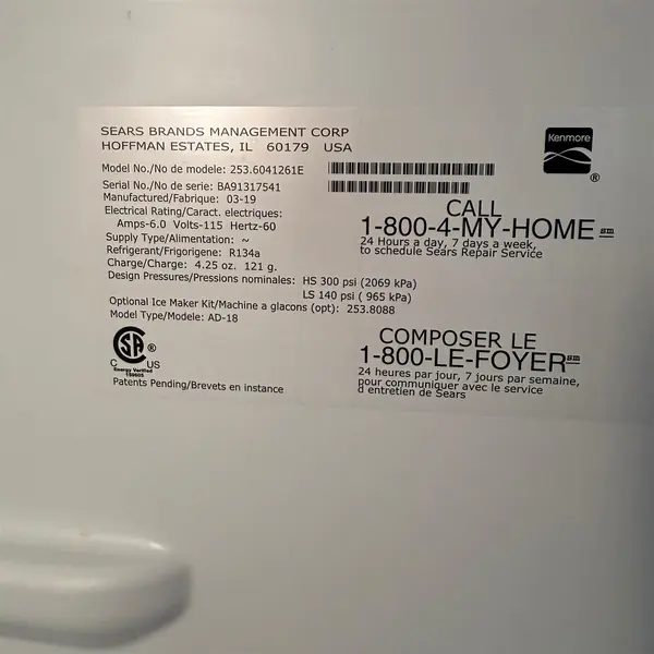 2019 Sears Kenmore Fridge With Top Freezer 253.6041261E - Local Pickup Only