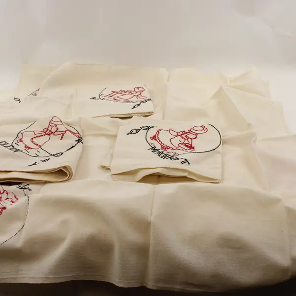 Set of 6 Vintage Embroidered Days of The Week Chores Tea Towels FLAWED