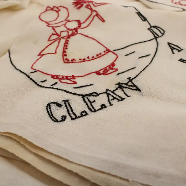 Set of 6 Vintage Embroidered Days of The Week Chores Tea Towels FLAWED