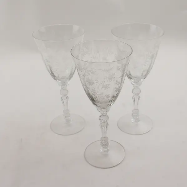 Set of 3 Vintage Fostoria Chintz Crystal Water Goblets 7 5/8"
