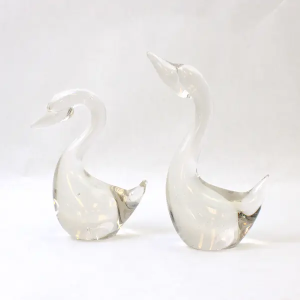 Vintage Pair Crystal Swan Figurines, Glass Collectible Swan Figurines