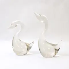Vintage Pair Crystal Swan Figurines, Glass Collectible Swan Figurines