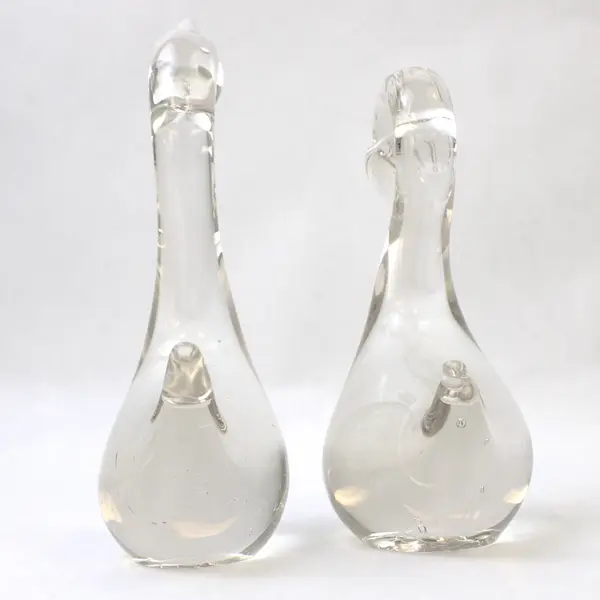 Vintage Pair Crystal Swan Figurines, Glass Collectible Swan Figurines