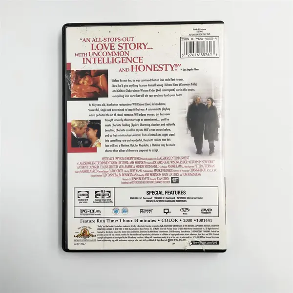 Autumn in New York (2001) DVD Richard Gere Winona Ryder Single-Disc