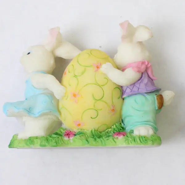 Lot of 6 White Fillable Easter Plastic Eggs and 2 Sm. Ceramic  Bunny Ornaments 
