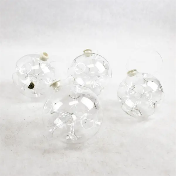 Lot of 4 Clear Glass Spherical Ornaments 3.5in DIY Crafts Holiday