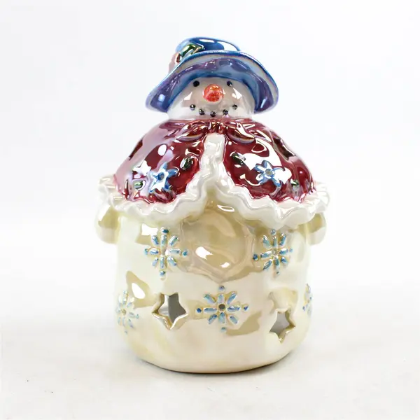 Ganz Vintage Ceramic Snowman Tealight Holder Lusterware Finish w/Tea Light