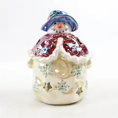 Ganz Vintage Ceramic Snowman Tealight Holder Lusterware Finish w/Tea Light
