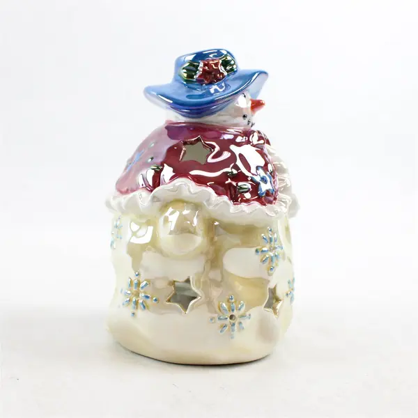 Ganz Vintage Ceramic Snowman Tealight Holder Lusterware Finish w/Tea Light