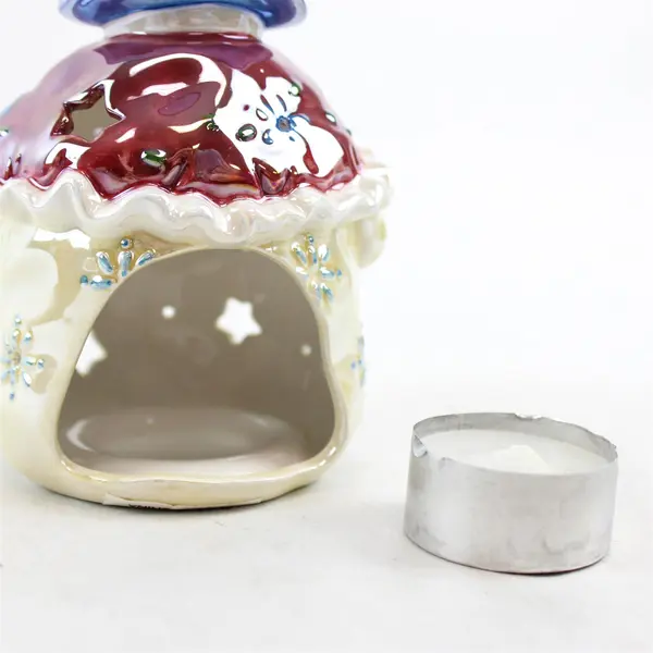 Ganz Vintage Ceramic Snowman Tealight Holder Lusterware Finish w/Tea Light