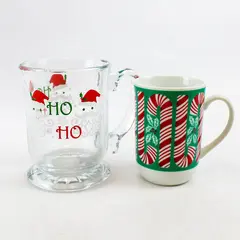 Lot of 2 Vintage Libbey Santa "Ho Ho" Clear Glass  Candy Cane Coffee Mugs