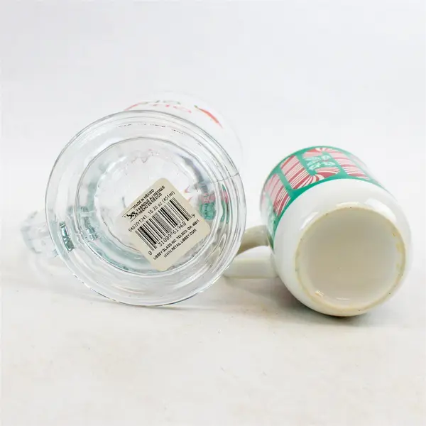 Lot of 2 Vintage Libbey Santa "Ho Ho" Clear Glass  Candy Cane Coffee Mugs