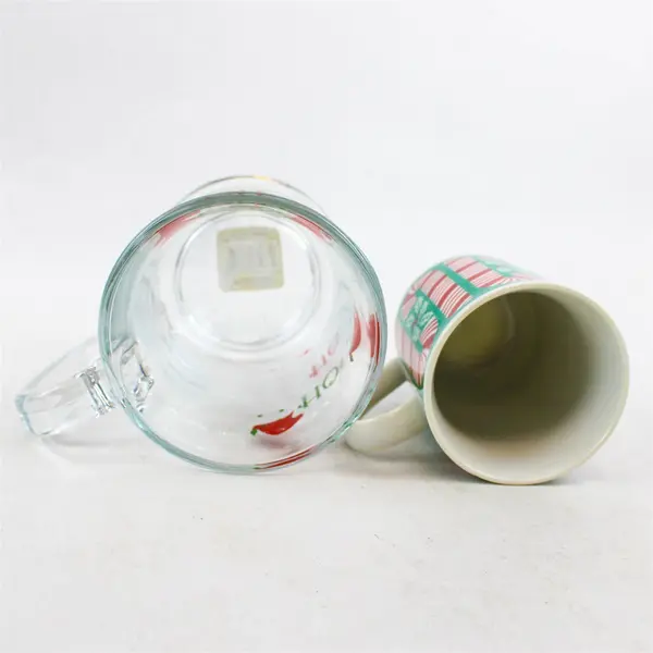 Lot of 2 Vintage Libbey Santa "Ho Ho" Clear Glass  Candy Cane Coffee Mugs