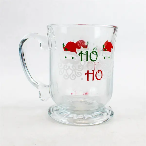 Lot of 2 Vintage Libbey Santa "Ho Ho" Clear Glass  Candy Cane Coffee Mugs