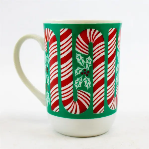 Lot of 2 Vintage Libbey Santa "Ho Ho" Clear Glass  Candy Cane Coffee Mugs