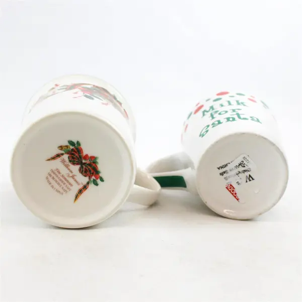 Lot of 2 White Christmas Ceramic Coffee Mugs Candy Cane & Garland