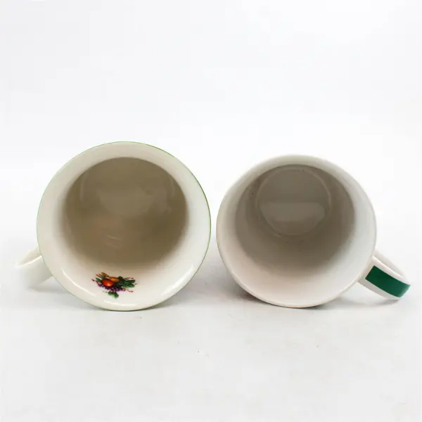 Lot of 2 White Christmas Ceramic Coffee Mugs Candy Cane & Garland