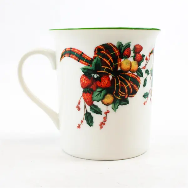 Lot of 2 White Christmas Ceramic Coffee Mugs Candy Cane & Garland