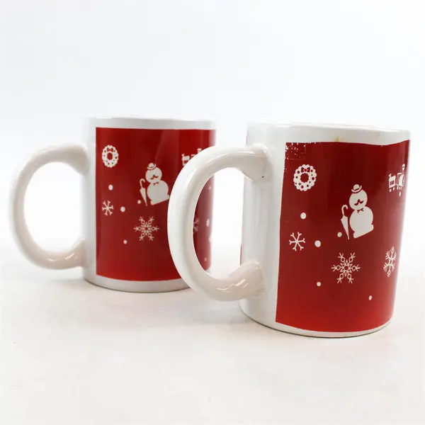 Lot of 2 Sherwood Red & White Ceramic Christmas Coffee Mugs