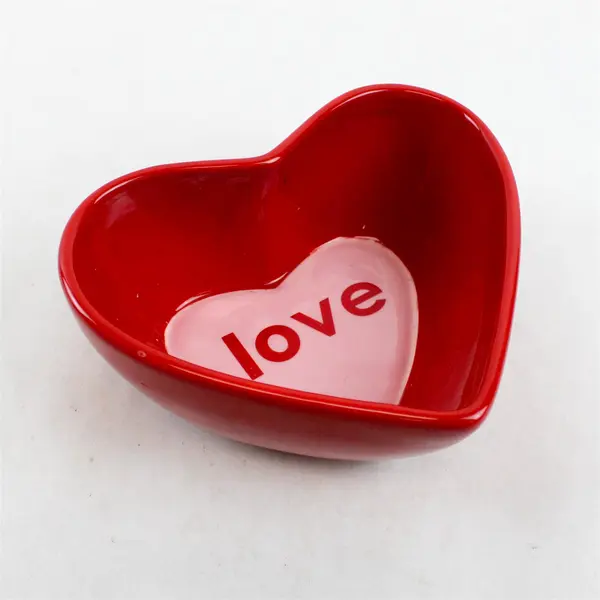 Hand-Painted Red Ceramic Heart Candy Bowl "Love" Inside