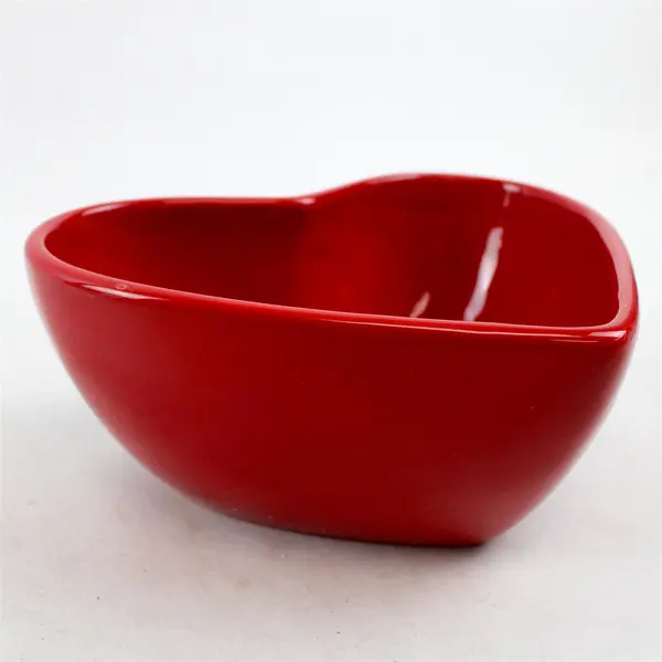 Hand-Painted Red Ceramic Heart Candy Bowl "Love" Inside