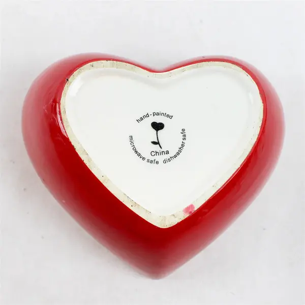 Hand-Painted Red Ceramic Heart Candy Bowl "Love" Inside