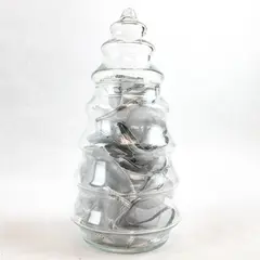 Vintage Clear Glass Christmas Tree Candy Jar w/ Silver Ribbon