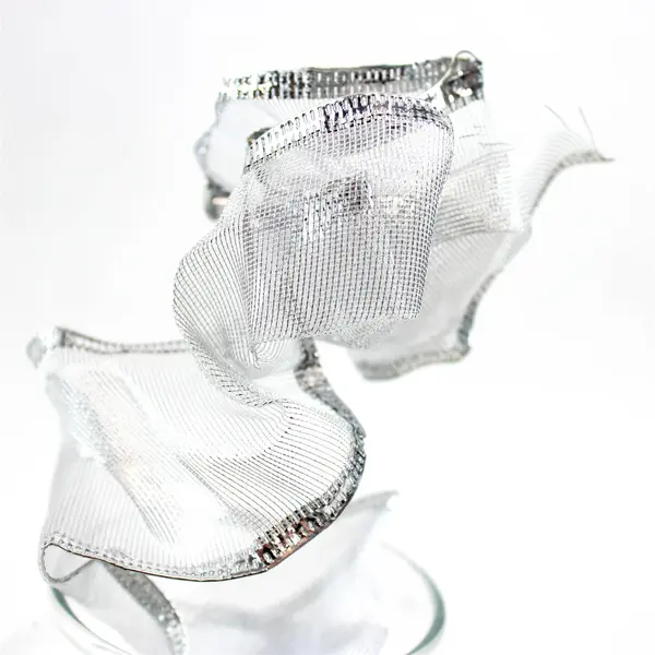 Vintage Clear Glass Christmas Tree Candy Jar w/ Silver Ribbon