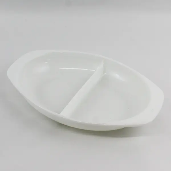 Pyrex White Milk Glass Divided Oval Casserole Bakeware Dish 1.5 Qt #1063/1083
