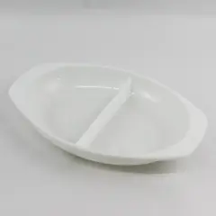 Pyrex White Milk Glass Divided Oval Casserole Bakeware Dish 1.5 Qt #1063/1083