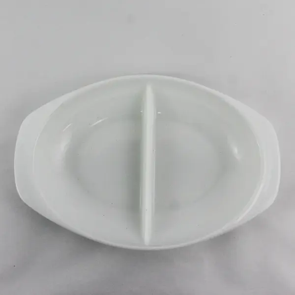 Pyrex White Milk Glass Divided Oval Casserole Bakeware Dish 1.5 Qt #1063/1083