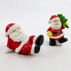 Lot of 2 Ceramic Santa Figurines Christmas Tree & Repose Holiday Decor