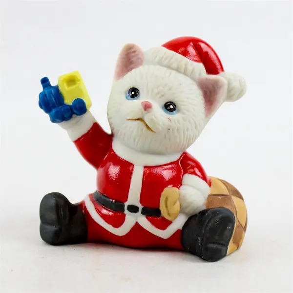 Lot of 2 Vintage Ceramic Christmas Kitten Santa Figurines - New