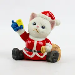 Vintage Ceramic Christmas Kitten Santa Figurine- New