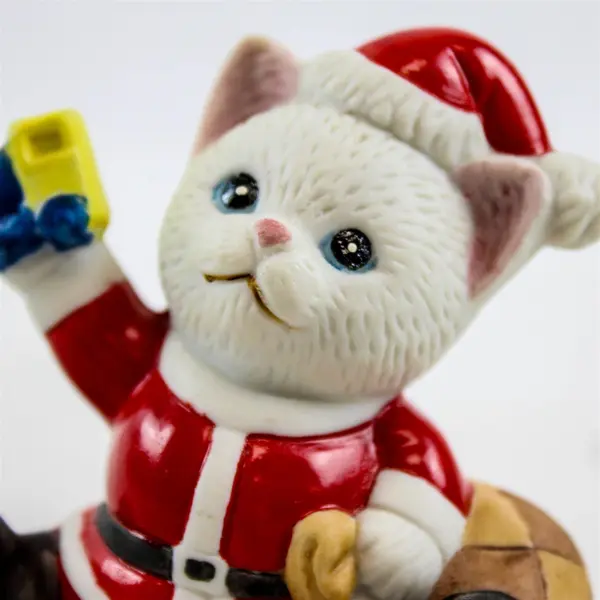 Vintage Ceramic Christmas Kitten Santa Figurine- New
