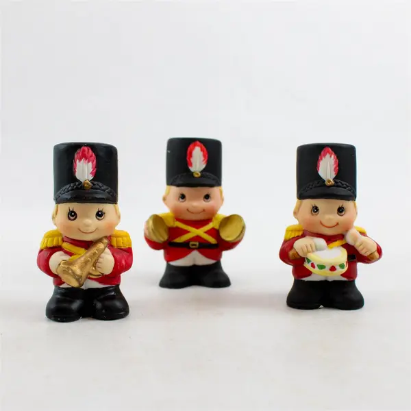 Set of 3 Porcelain Bisque Toy Soldier Christmas Figurines Vintage-Style