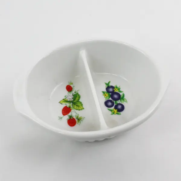 Set Of 2 Unbranded Small Fruit Printed Ceramic Divided Jam/Jelly Dish W/ Spoon