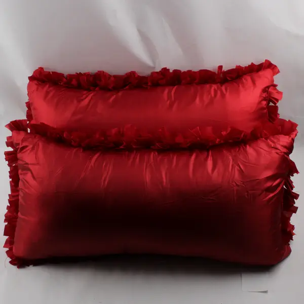 Set of 2 Red Ruffled Rectangular Throw Pillows 12" x 23"