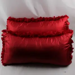 Set of 2 Red Ruffled Rectangular Throw Pillows 12" x 23"