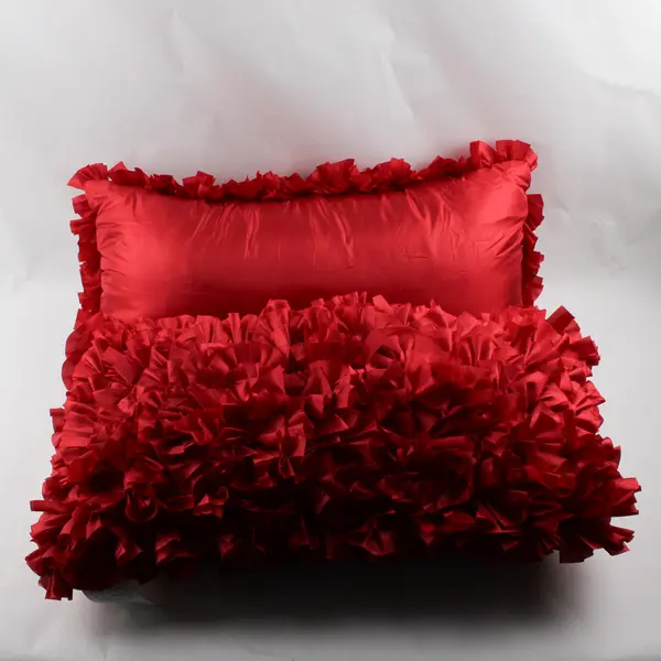Set of 2 Red Ruffled Rectangular Throw Pillows 12" x 23"