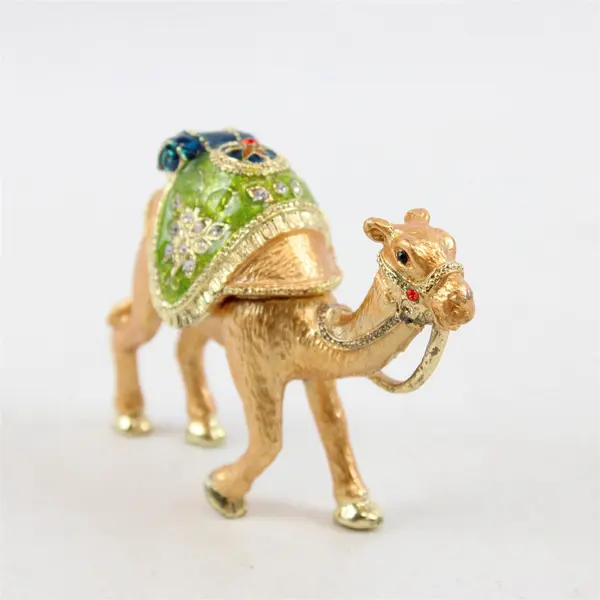 Camel Enamel Bejeweled Trinket Box Magnetic Hinge 4" Tall Collectible