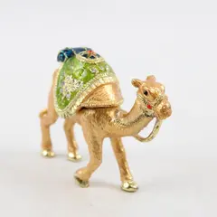 Camel Enamel Bejeweled Trinket Box Magnetic Hinge 4" Tall Collectible