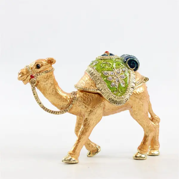 Camel Enamel Bejeweled Trinket Box Magnetic Hinge 4" Tall Collectible