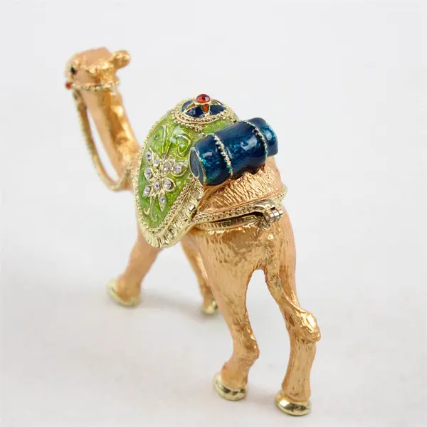 Camel Enamel Bejeweled Trinket Box Magnetic Hinge 4" Tall Collectible