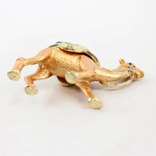 Camel Enamel Bejeweled Trinket Box Magnetic Hinge 4" Tall Collectible