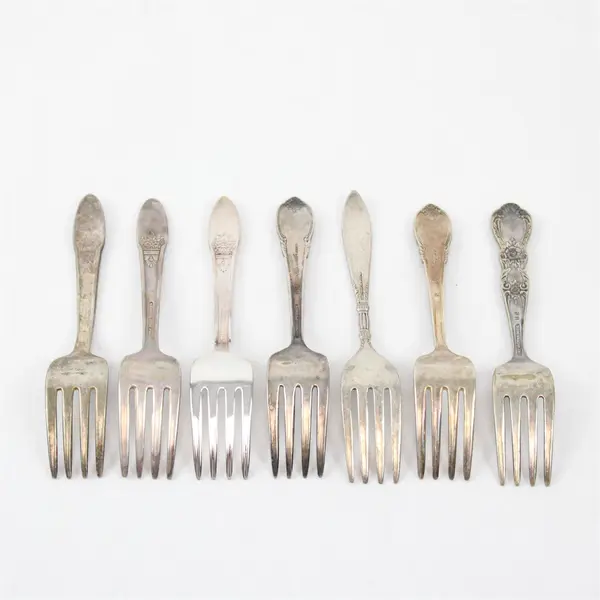 Lot of 7 Vintage 1847 Rogers Bros Silver Plated Baby Toddler Forks