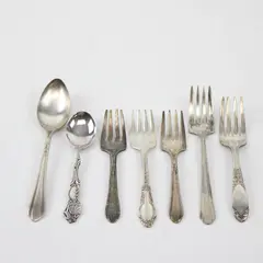 Mixed Lot of 7 Vintage Silver Plated Baby Toddler Forks & Spoons Flatware