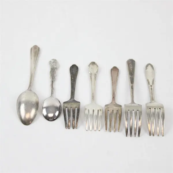 Mixed Lot of 7 Vintage Silver Plated Baby Toddler Forks & Spoons Flatware
