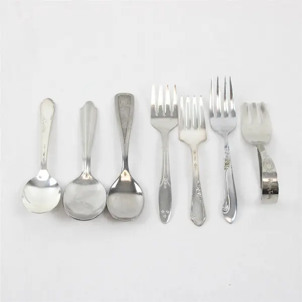 Mixed Lot of 7 Vintage Stainless Steel Baby Toddler Forks & Spoons Flatware
