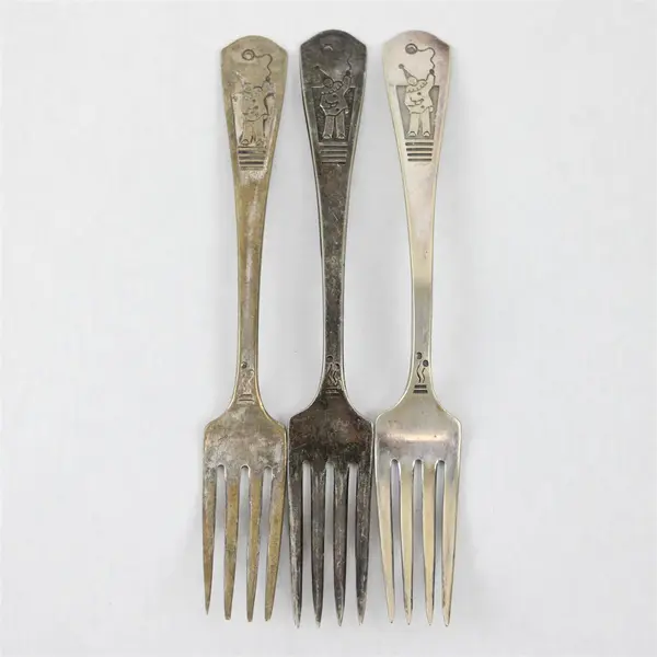 Set of 3 Vintage Imperial Silver Plate Clown with Balloon Children's Forks 6"